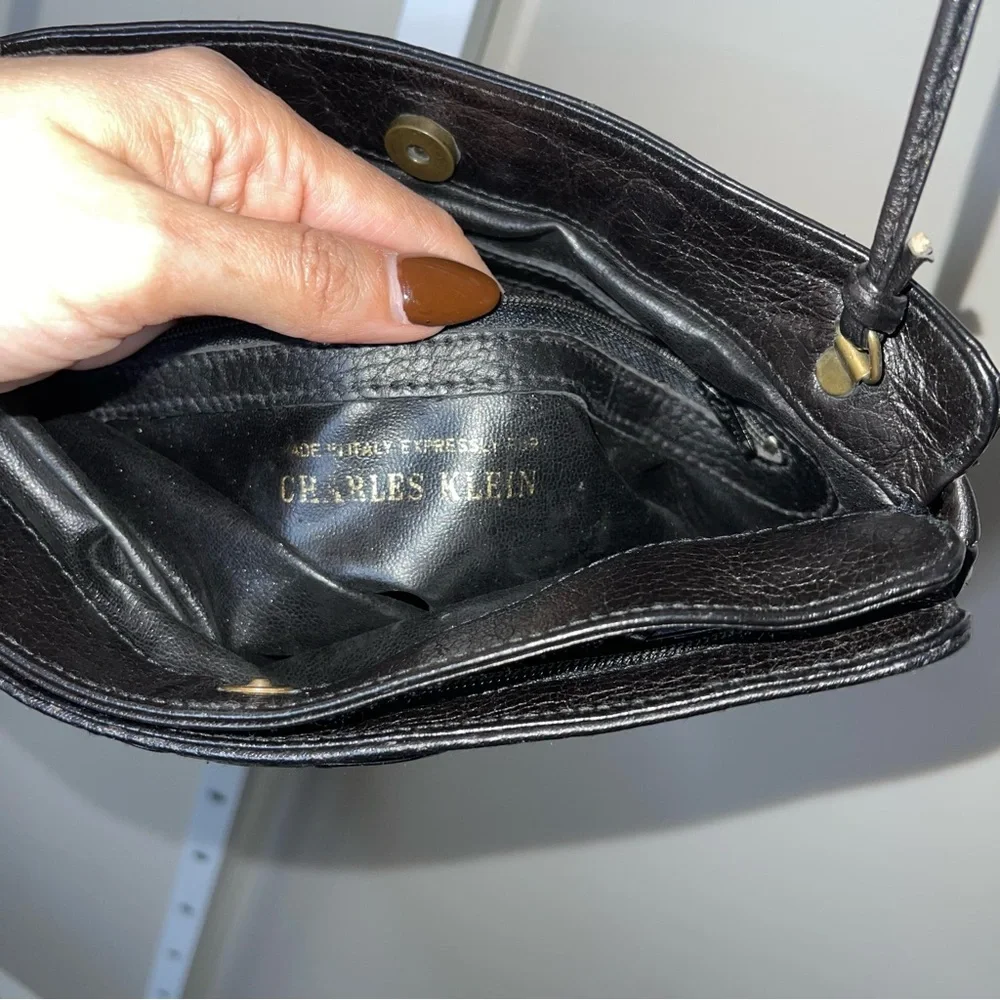 Vintage Charles Klein Black Leather Shoulder Bag — Made in Italy